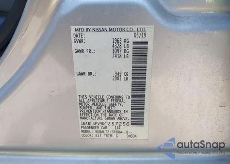 2019 Nissan Altima 2.5 Sl из США, поврежденный, VIN 1N4BL4EV9KC257256